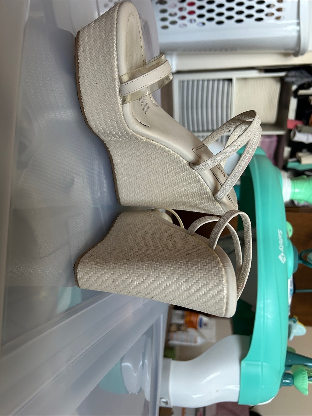 Aldo Cream Woven Platform Wedge Sandals